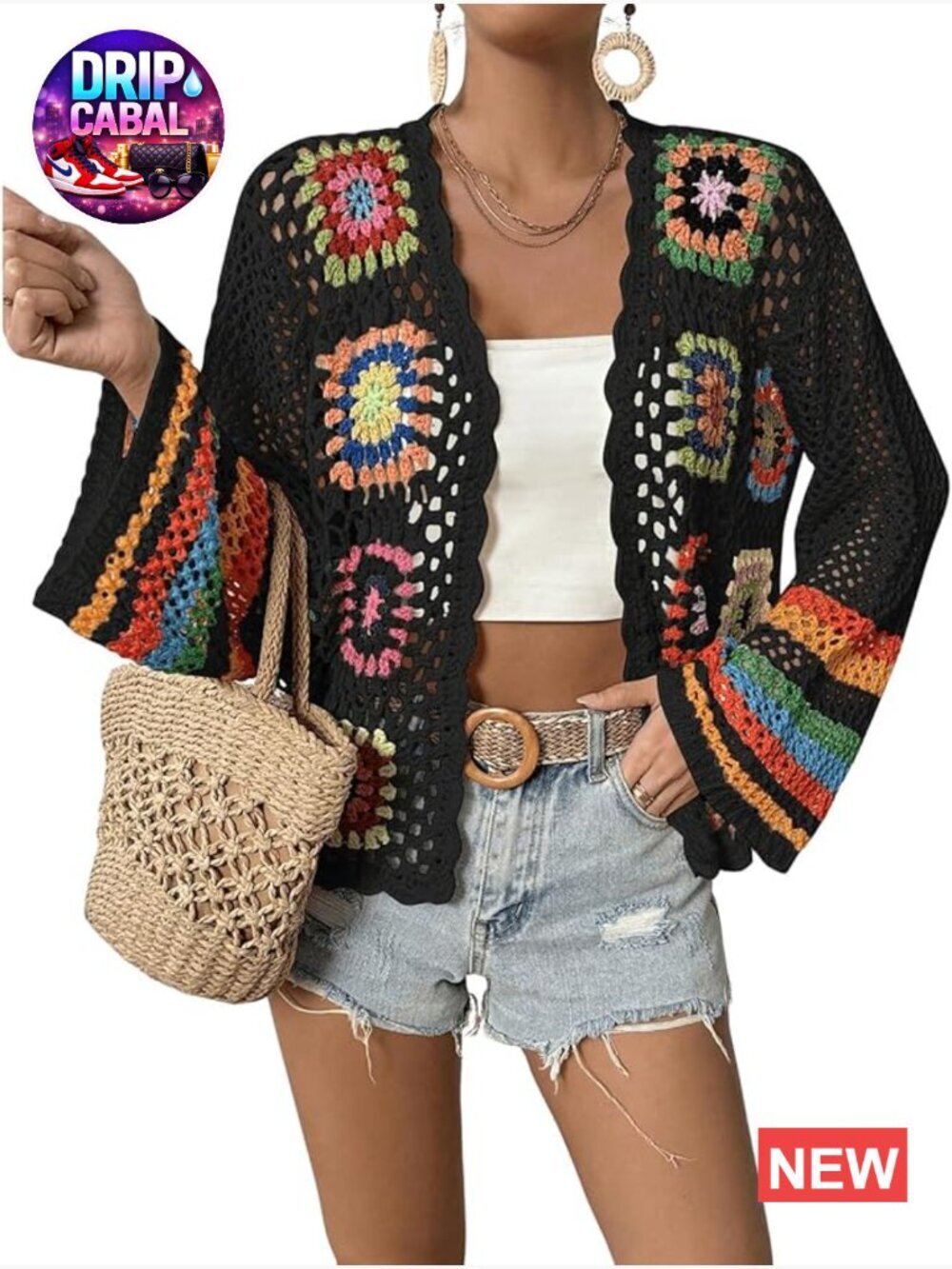 Floral Crochet Open Front Lightweight Cardigan Sweater